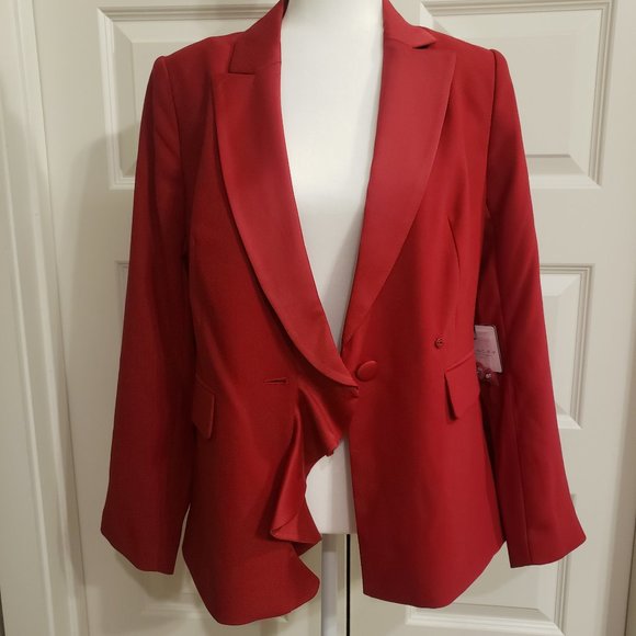 Laundry blazer Shelli Segal Red size 12 Blazer Satin Ruffle nwt - Picture 8 of 10